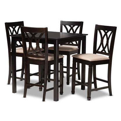 Baxton Studio - Reneau Pub Set in Sand/Espresso - RH316P-Sand/Dark Brown-5PC Pub Set view 1