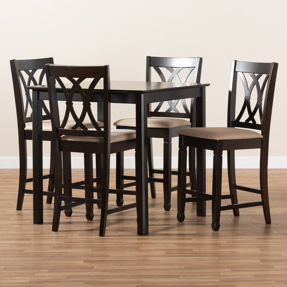 Baxton Studio - Reneau Pub Set in Sand/Espresso - RH316P-Sand/Dark Brown-5PC Pub Set view 5