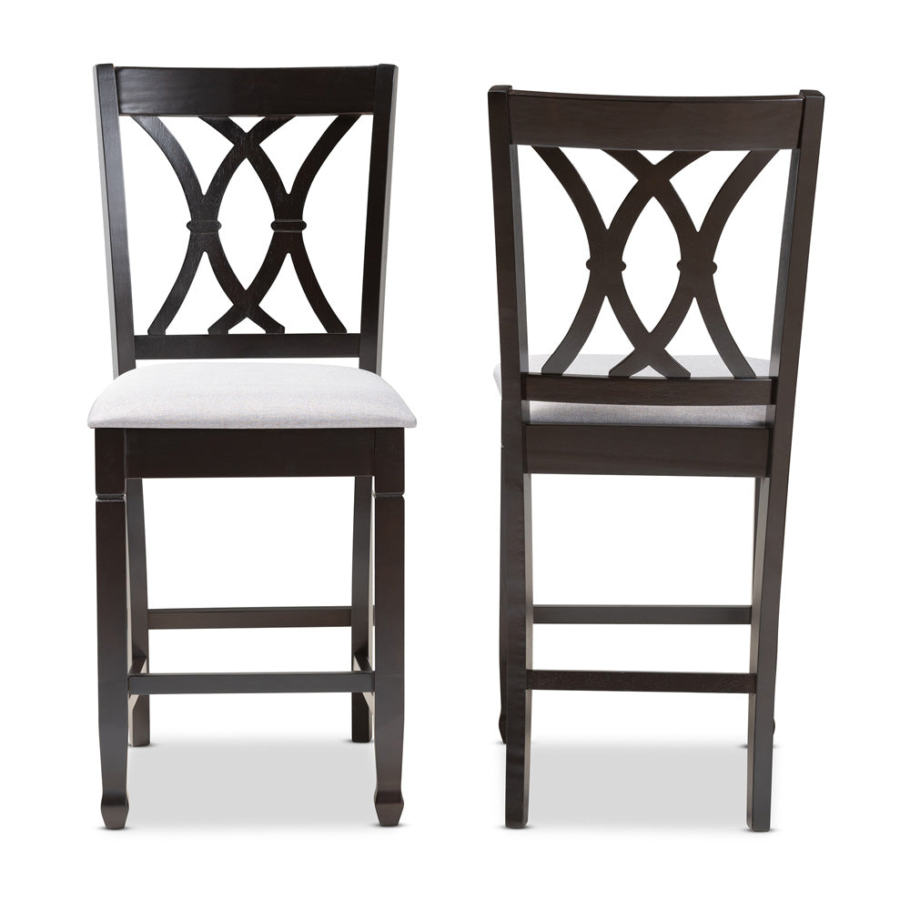 Baxton Studio - Reneau Set of 2 Counter Stools in Gray/Espresso - RH316P-Grey/Dark Brown-PC view 2