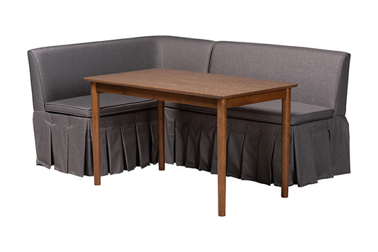 Baxton Studio - Reuben Dining Bench - Reagon-Grey/Walnut-3PC Dining Nook Set view 1