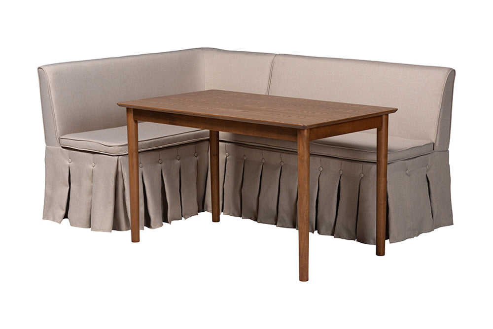 Baxton Studio - Reuben Dining Bench - Reuben-Light Beige/Walnut-3PC Dining Nook Set view 1