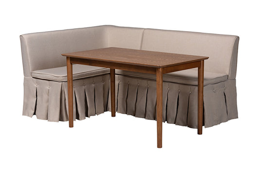 Baxton Studio - Reuben Dining Bench - Reuben-Light Beige/Walnut-3PC Dining Nook Set view 1