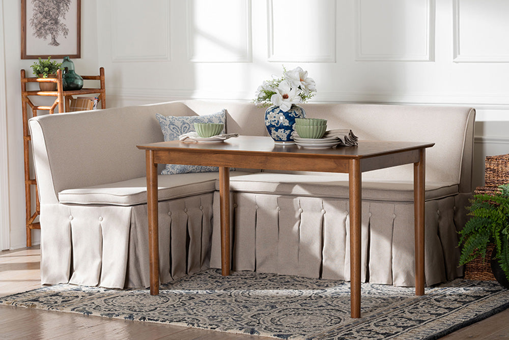 Baxton Studio - Reuben Dining Bench - Reuben-Light Beige/Walnut-3PC Dining Nook Set view 5