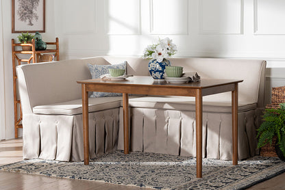 Baxton Studio - Reuben Dining Bench - Reuben-Light Beige/Walnut-3PC Dining Nook Set view 5