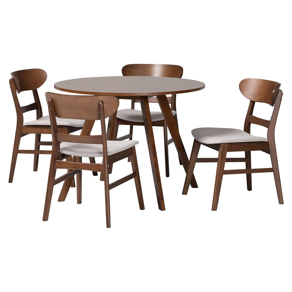 Baxton Studio - Reva Dining Set in Taupe/Walnut Brown - Everwood/Hexa-Taupe/Walnut-5PC Dining Set view 1