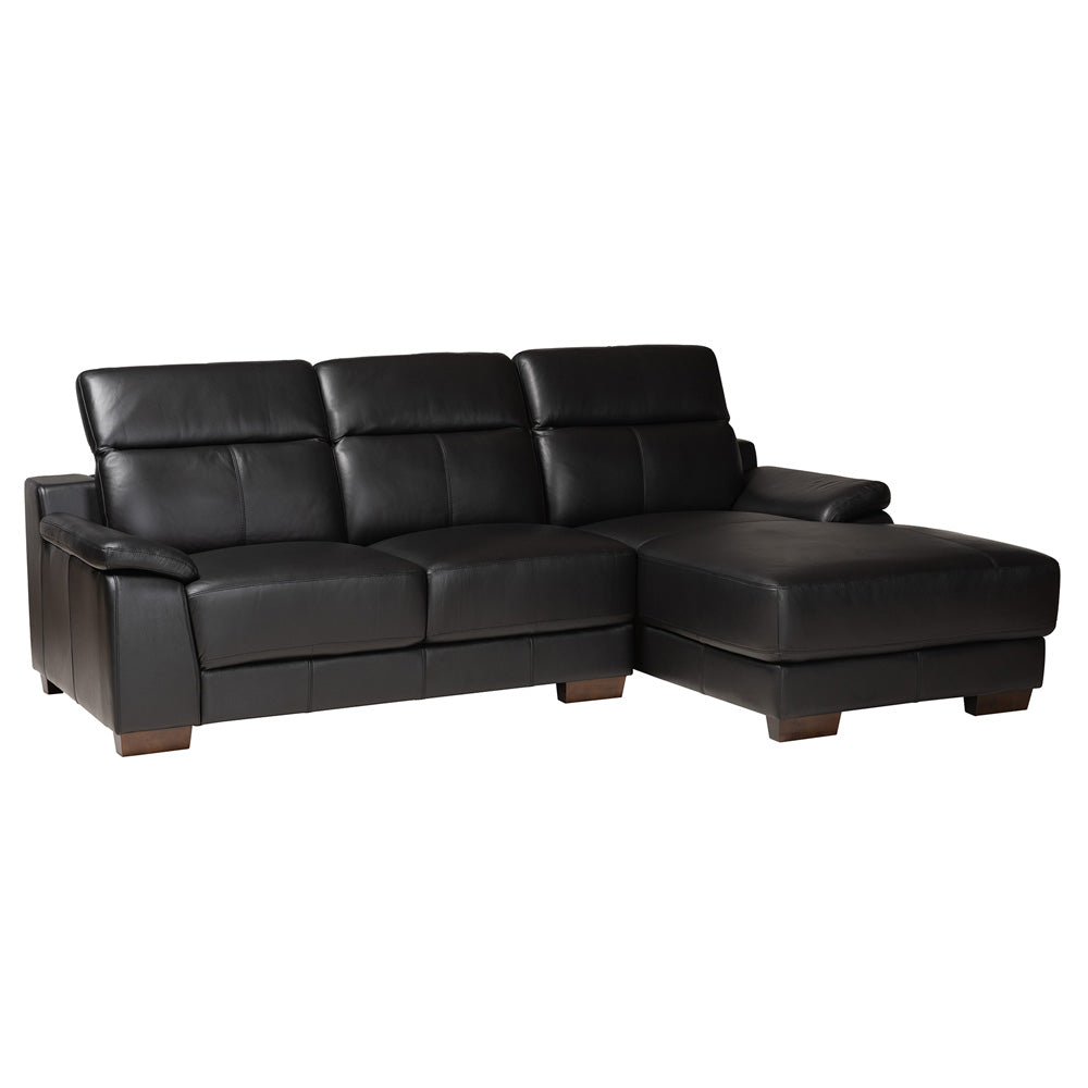 Baxton Studio - Reverie Sectional Sofa in Black/Walnut Brown - LSG6002L-Sectional-Full Leather-Black-Dakota 06 view 1