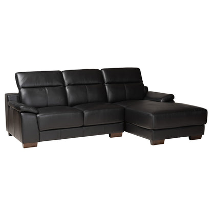 Baxton Studio - Reverie Sectional Sofa in Black/Walnut Brown - LSG6002L-Sectional-Full Leather-Black-Dakota 06 view 1