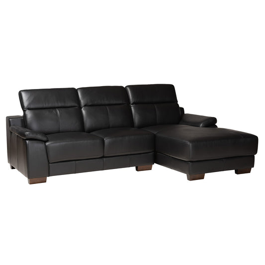 Baxton Studio - Reverie Sectional Sofa in Black/Walnut Brown - LSG6002L-Sectional-Full Leather-Black-Dakota 06 view 1