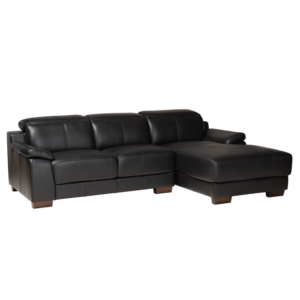 Baxton Studio - Reverie Sectional Sofa in Black/Walnut Brown - LSG6002L-Sectional-Full Leather-Black-Dakota 06 view 2