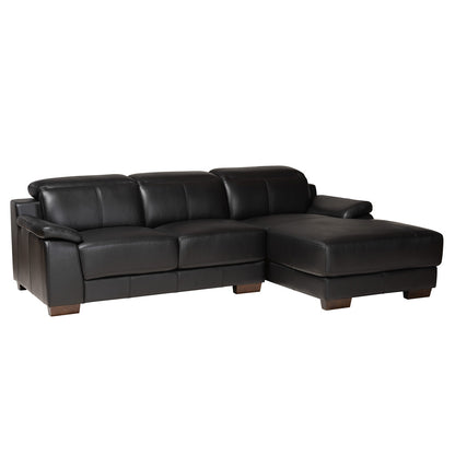 Baxton Studio - Reverie Sectional Sofa in Black/Walnut Brown - LSG6002L-Sectional-Full Leather-Black-Dakota 06 view 2