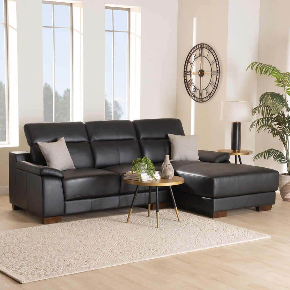 Baxton Studio - Reverie Sectional Sofa in Black/Walnut Brown - LSG6002L-Sectional-Full Leather-Black-Dakota 06 view 6