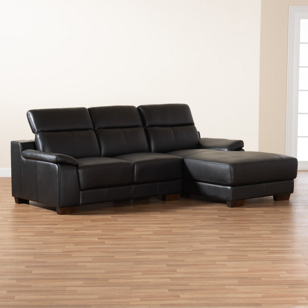 Baxton Studio - Reverie Sectional Sofa in Black/Walnut Brown - LSG6002L-Sectional-Full Leather-Black-Dakota 06 view 7