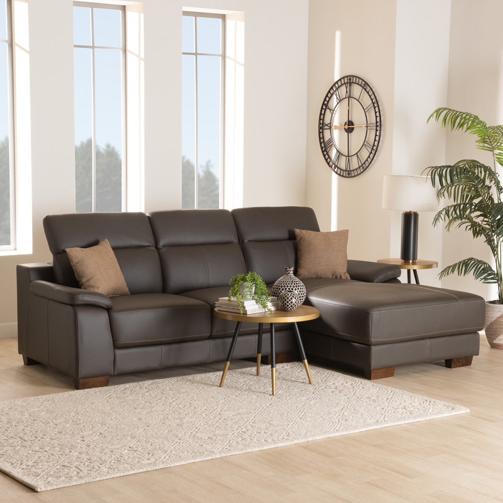Baxton Studio - Reverie Sectional Sofa in Brown/Walnut Brown - LSG6002L-Sectional-Full Leather-Brown-Dakota 05 view 6