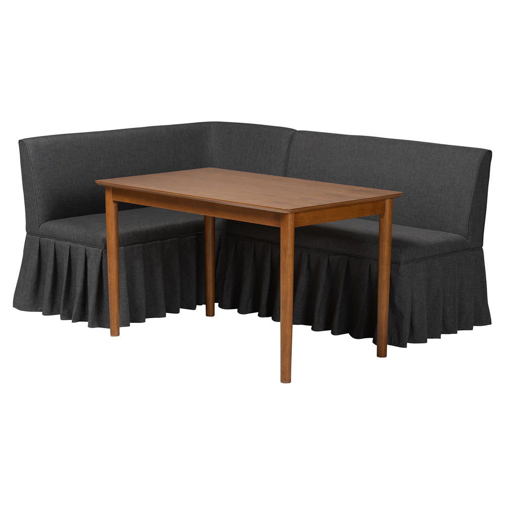 Baxton Studio - Richard Dining Set in Dark Grey/Dark Brown/Walnut Brown - Richard-Dark Grey/Walnut-3PC Dining Nook Set view 1