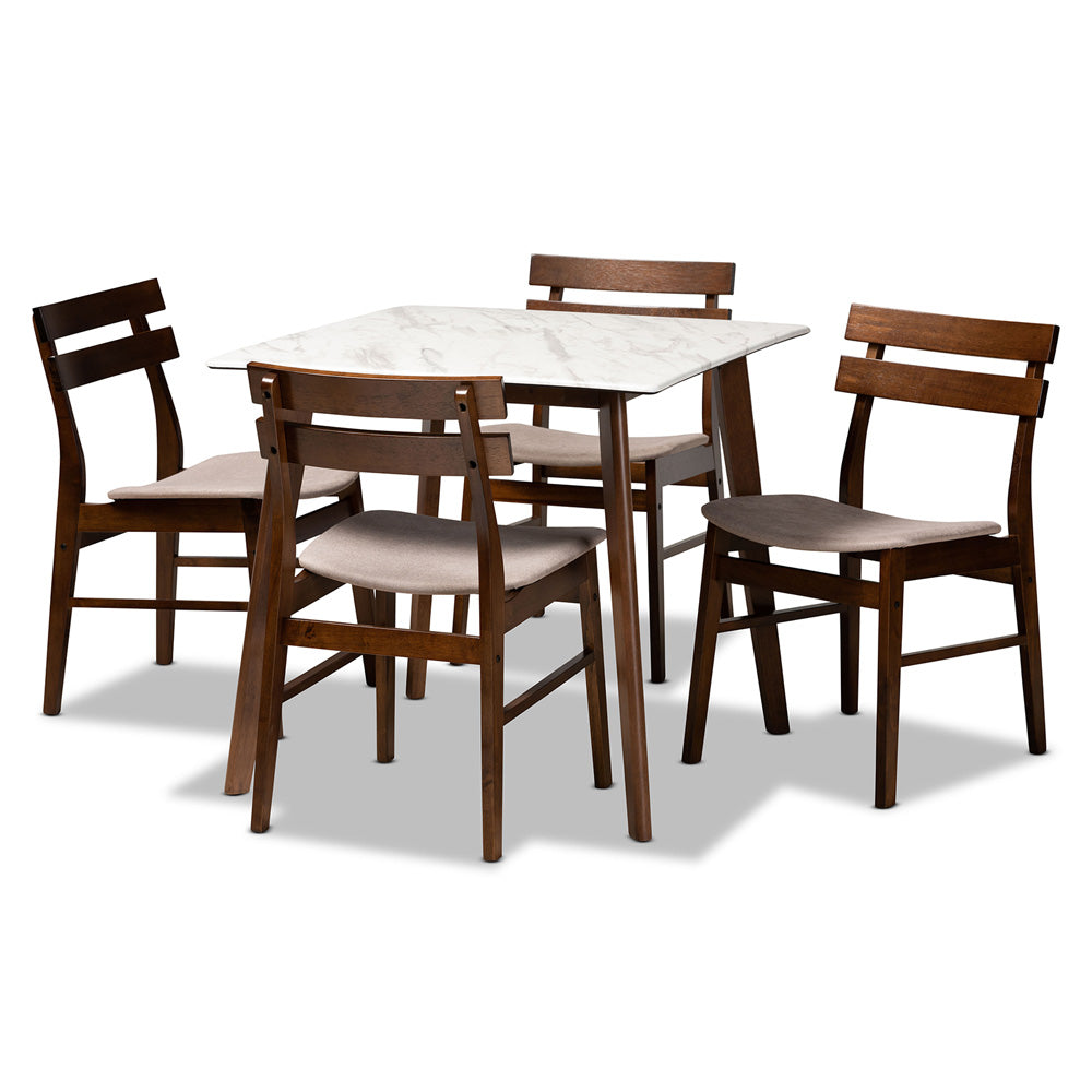 Baxton Studio - Richmond Dining Set in Light Beige/Walnut Brown/Marble - Richmond-Latte/Walnut-5PC Dining Set view 1