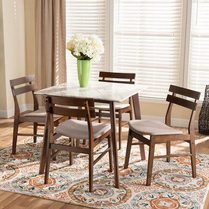 Baxton Studio - Richmond Dining Set in Light Beige/Walnut Brown/Marble - Richmond-Latte/Walnut-5PC Dining Set view 6