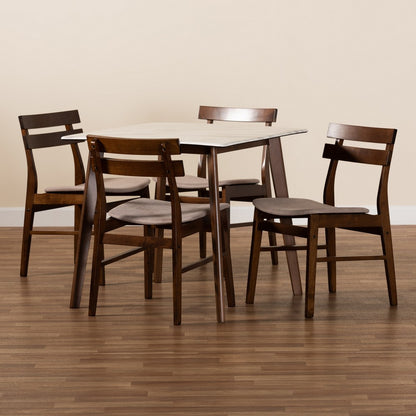 Baxton Studio - Richmond Dining Set in Light Beige/Walnut Brown/Marble - Richmond-Latte/Walnut-5PC Dining Set view 7
