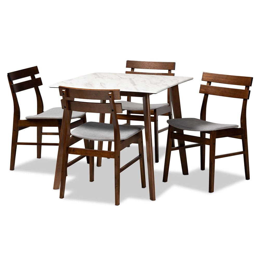 Baxton Studio - Richmond Dining Set in Light Grey/Walnut Brown/Marble - Richmond-Smoke/Walnut-5PC Dining Set view 1