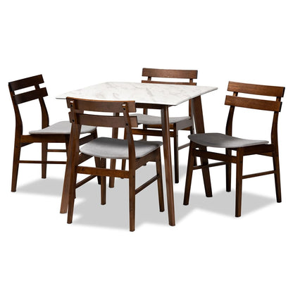 Baxton Studio - Richmond Dining Set in Light Grey/Walnut Brown/Marble - Richmond-Smoke/Walnut-5PC Dining Set view 1