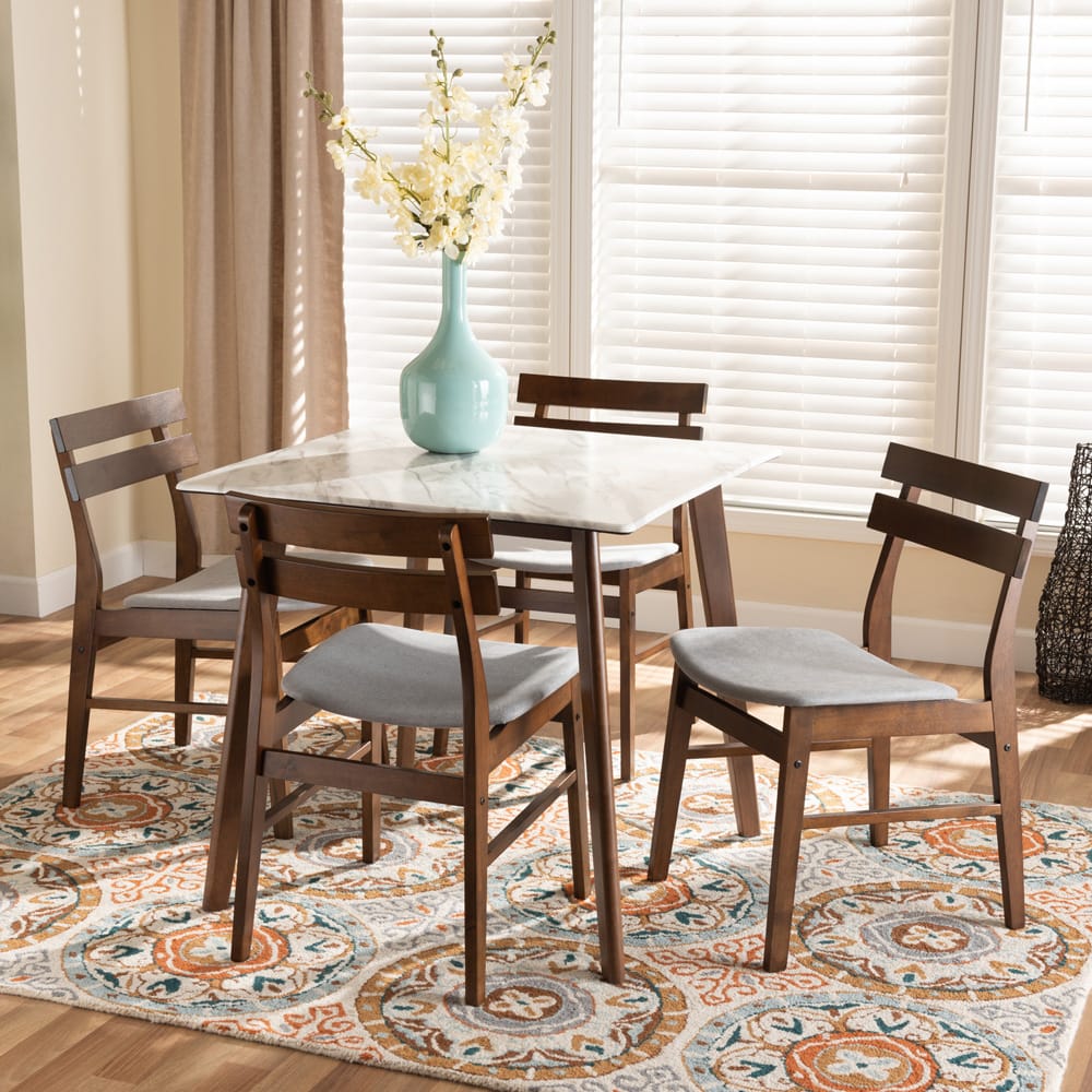 Baxton Studio - Richmond Dining Set in Light Grey/Walnut Brown/Marble - Richmond-Smoke/Walnut-5PC Dining Set view 6