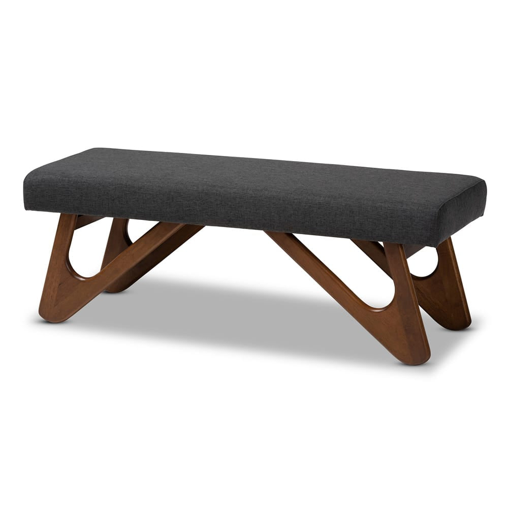 Baxton Studio - Rika Dining Bench in Dark Grey - BBT5367-Dark Grey/Walnut-Bench view 1