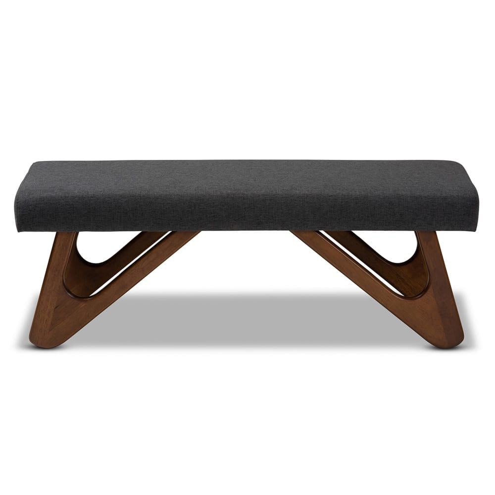 Baxton Studio - Rika Dining Bench in Dark Grey - BBT5367-Dark Grey/Walnut-Bench view 2