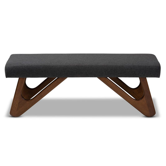 Baxton Studio - Rika Dining Bench in Dark Grey - BBT5367-Dark Grey/Walnut-Bench view 2