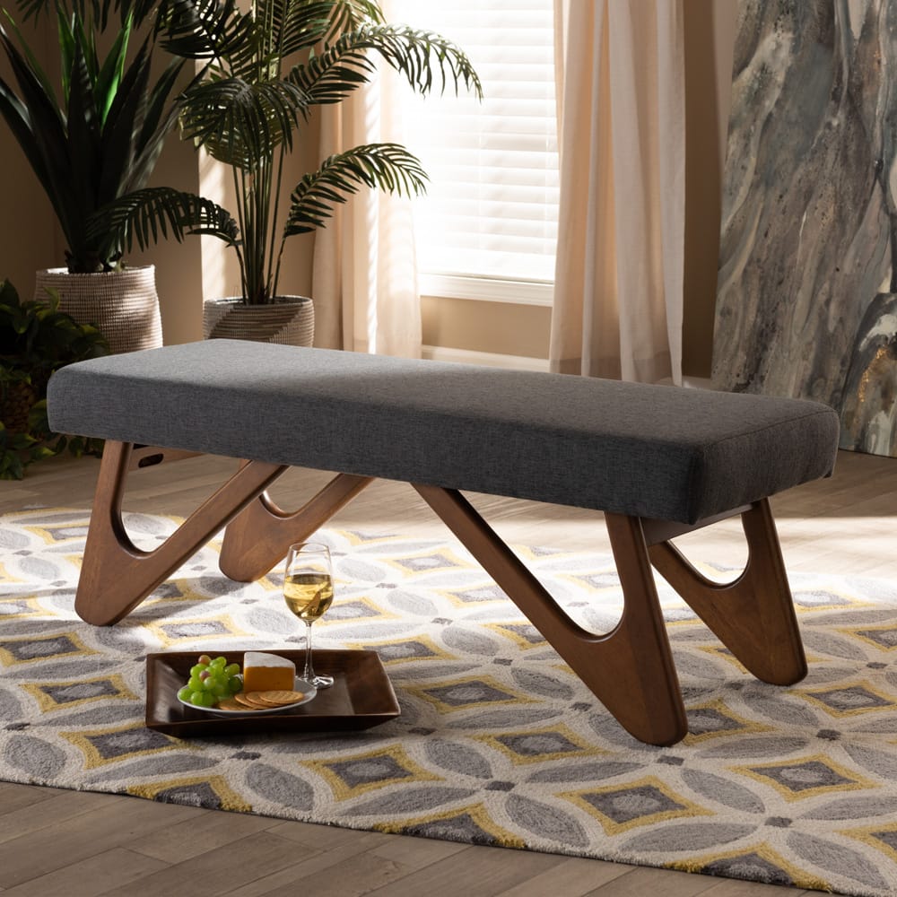 Baxton Studio - Rika Dining Bench in Dark Grey - BBT5367-Dark Grey/Walnut-Bench view 6