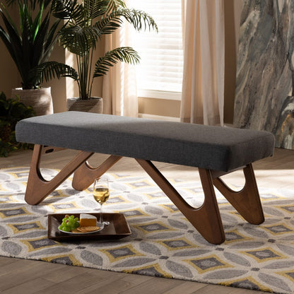 Baxton Studio - Rika Dining Bench in Dark Grey - BBT5367-Dark Grey/Walnut-Bench view 6