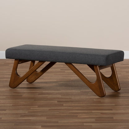 Baxton Studio - Rika Dining Bench in Dark Grey - BBT5367-Dark Grey/Walnut-Bench view 7