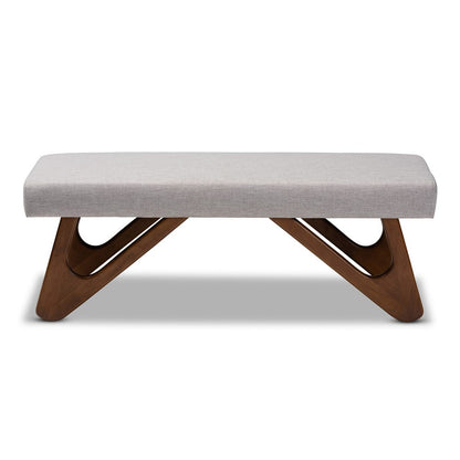 Baxton Studio - Rika Dining Bench in Greyish Beige - BBT5367-Greyish Beige/Walnut-Bench view 2