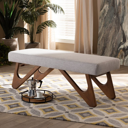 Baxton Studio - Rika Dining Bench in Greyish Beige - BBT5367-Greyish Beige/Walnut-Bench view 6