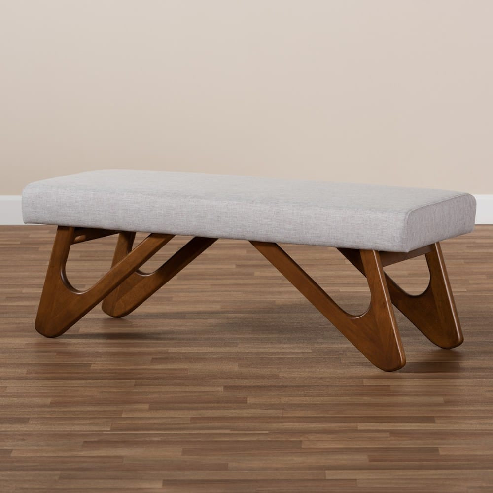 Baxton Studio - Rika Dining Bench in Greyish Beige - BBT5367-Greyish Beige/Walnut-Bench view 7