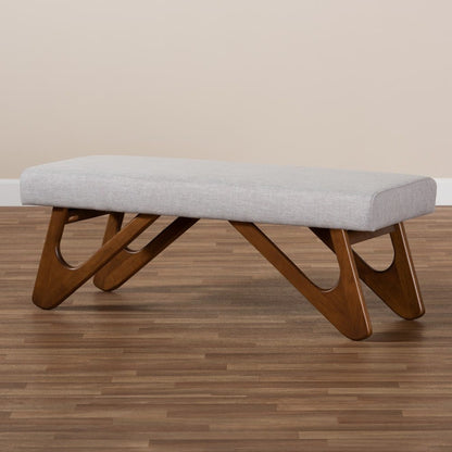 Baxton Studio - Rika Dining Bench in Greyish Beige - BBT5367-Greyish Beige/Walnut-Bench view 7