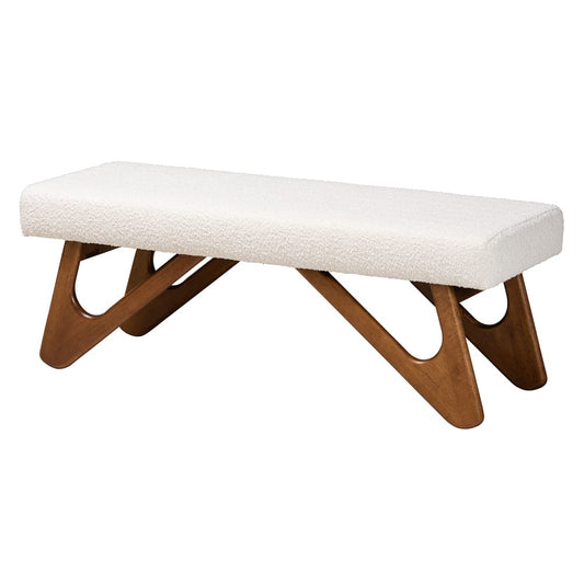 Baxton Studio - Rika Dining Bench in White/Walnut Brown - BBT5367-Cream/Walnut-Bench view 1