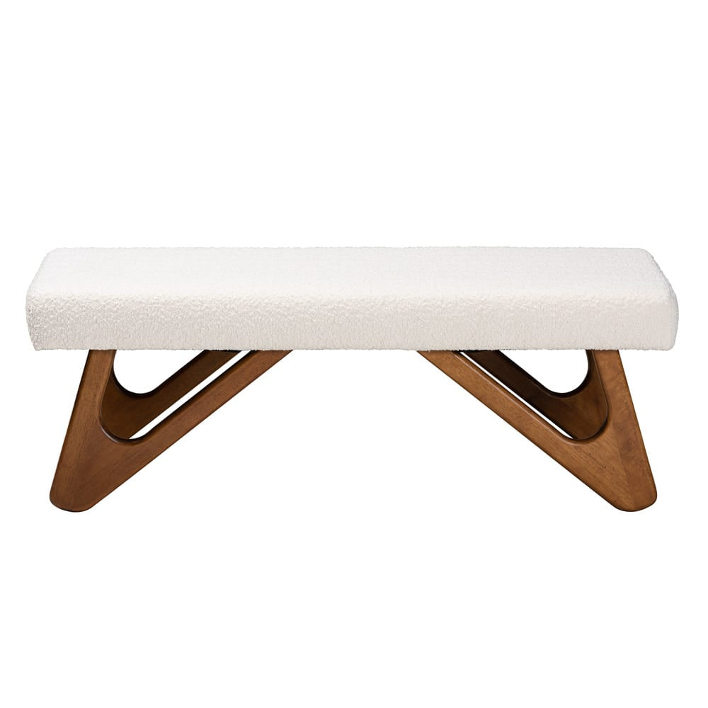 Baxton Studio - Rika Dining Bench in White/Walnut Brown - BBT5367-Cream/Walnut-Bench view 2