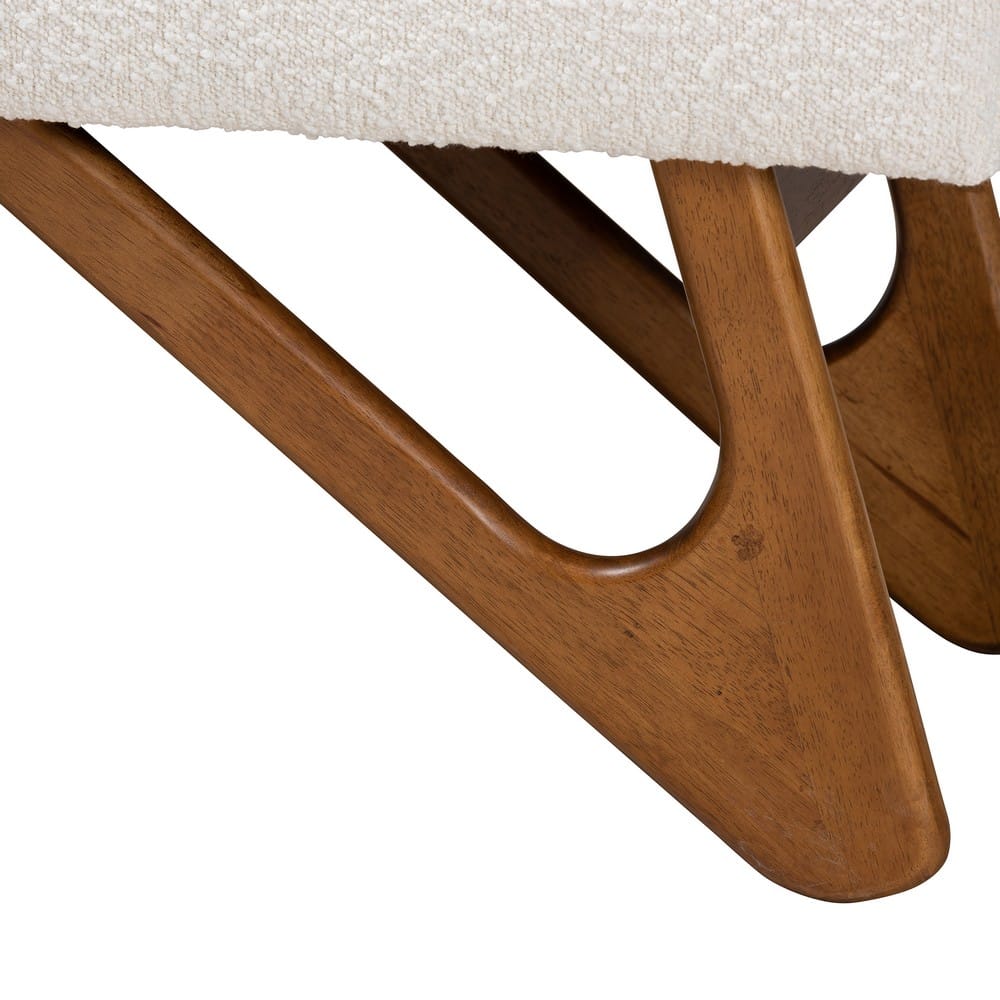 Baxton Studio - Rika Dining Bench in White/Walnut Brown - BBT5367-Cream/Walnut-Bench view 4
