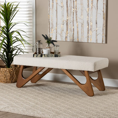 Baxton Studio - Rika Dining Bench in White/Walnut Brown - BBT5367-Cream/Walnut-Bench view 6