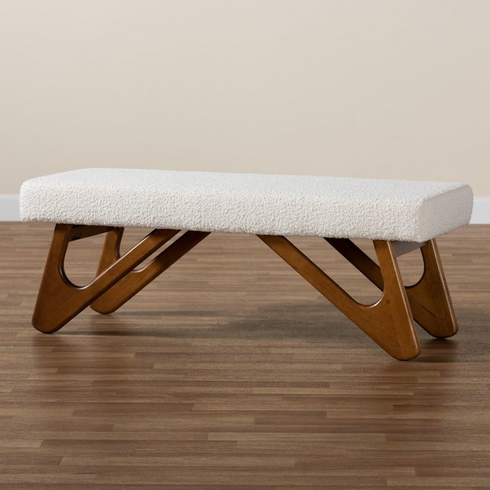 Baxton Studio - Rika Dining Bench in White/Walnut Brown - BBT5367-Cream/Walnut-Bench view 7