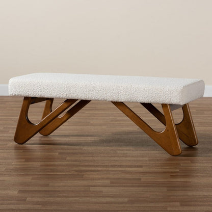 Baxton Studio - Rika Dining Bench in White/Walnut Brown - BBT5367-Cream/Walnut-Bench view 7