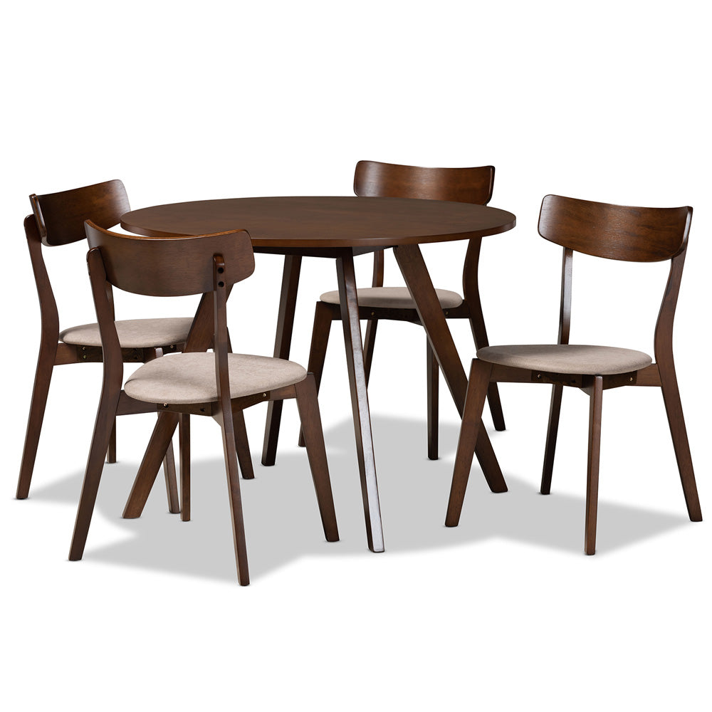 Baxton Studio - Rika Dining Set in Light Beige/Walnut - Iora/Hexa-Latte/Walnut-5PC Dining Set view 1