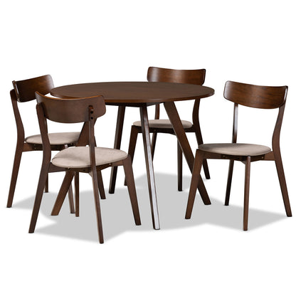 Baxton Studio - Rika Dining Set in Light Beige/Walnut - Iora/Hexa-Latte/Walnut-5PC Dining Set view 1