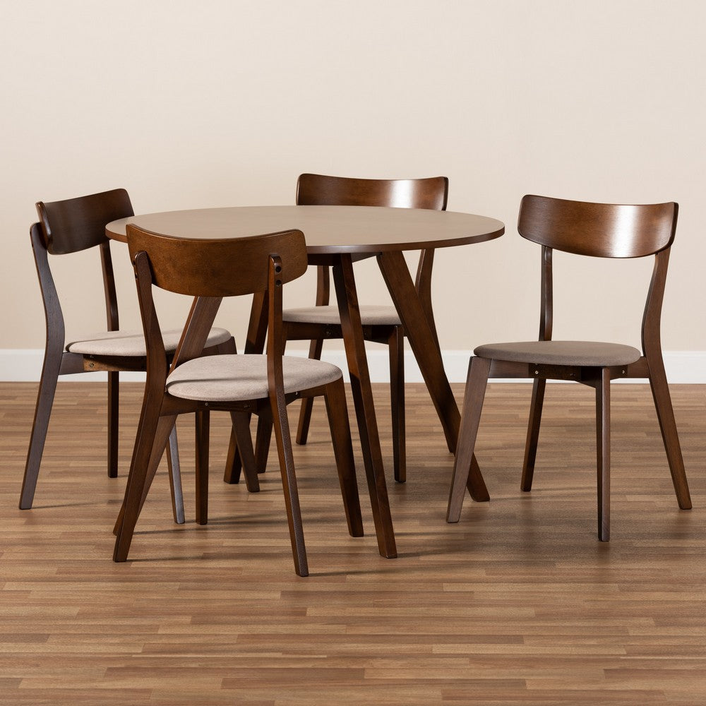 Baxton Studio - Rika Dining Set in Light Beige/Walnut - Iora/Hexa-Latte/Walnut-5PC Dining Set view 7