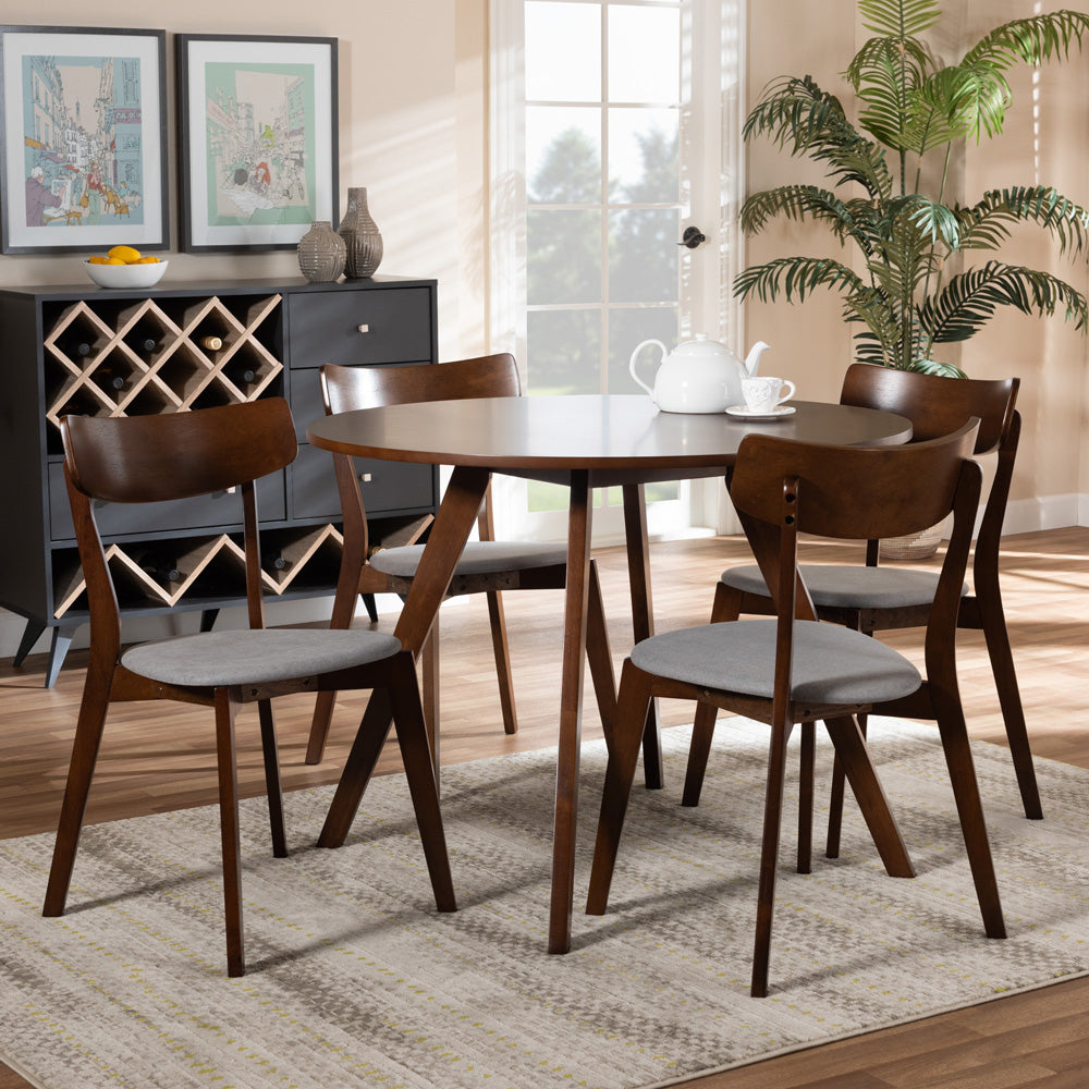 Baxton Studio - Rika Dining Set in Light Grey/Walnut - Iora/Hexa-Smoke/Walnut-5PC Dining Set view 6