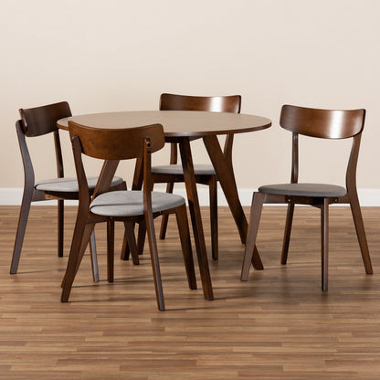 Baxton Studio - Rika Dining Set in Light Grey/Walnut - Iora/Hexa-Smoke/Walnut-5PC Dining Set view 7
