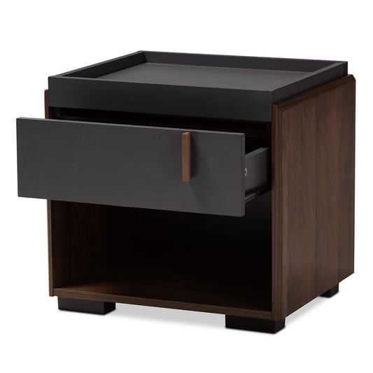 Baxton Studio - Rikke Nightstand in Gray/Walnut - BR3NT304-Columbia/Dark Grey-NS view 2