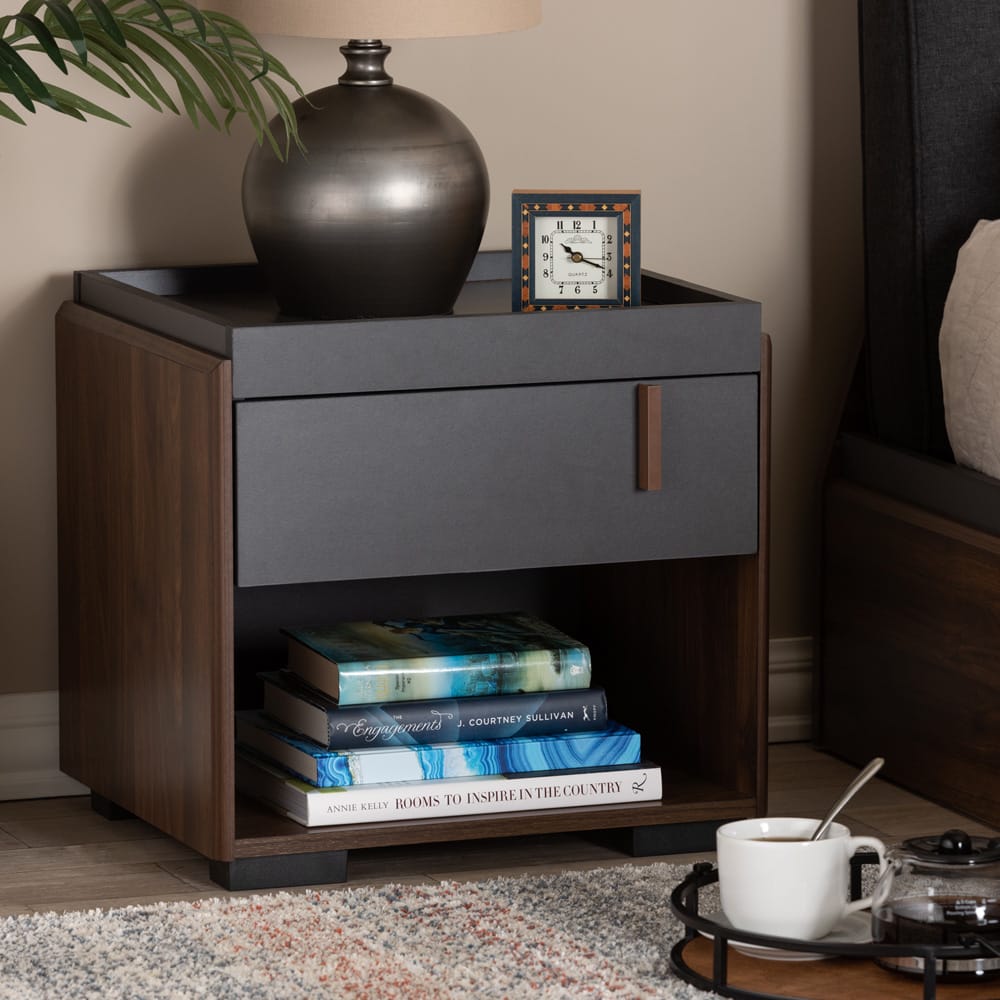 Baxton Studio - Rikke Nightstand in Gray/Walnut - BR3NT304-Columbia/Dark Grey-NS view 6