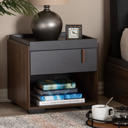 Baxton Studio - Rikke Nightstand in Gray/Walnut - BR3NT304-Columbia/Dark Grey-NS view 6