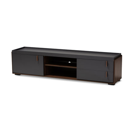 Baxton Studio - Rikke TV Stand in Gray/Walnut - BR3TV313-Columbia/Dark Grey-TV view 1
