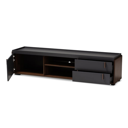 Baxton Studio - Rikke TV Stand in Gray/Walnut - BR3TV313-Columbia/Dark Grey-TV view 2